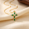 Marquise Cross Necklace in Gold and Emerald