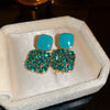 Blingbling Inlaid Artificial Glass Square Pendant Earrings
