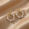 Bow Halo Pearl Stud Earrings