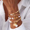 Chic Gold 4-Piece Bracelet Set - Snake, Pearls & Links | Gold