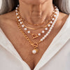 Vintage Pearl & Gold Snake Chain Necklace Set | Gold