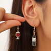 Asymmetry Red Wine Bottle Cup Dangle Drop Earrings