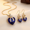 Gold Sapphire Heart-Shaped Necklace and Earrings