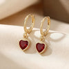 Gold and Ruby Heart-Shaped Drop Earrings