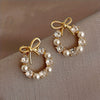Elegant Minimalist Butterfly Knot Designed Pearl Earrings